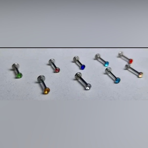 16g 10 Pcs Surgical Stainless Steel Rhinestone Lip Studs NWT - Picture 6 of 13